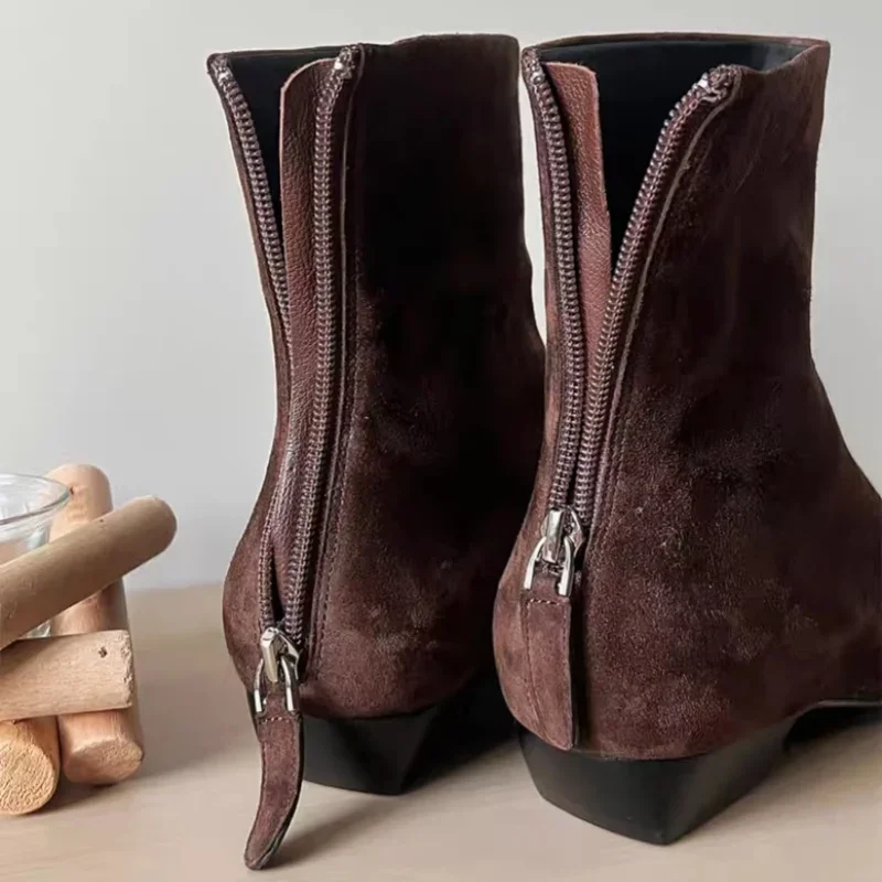Autumn and Winter Retro Brown Ankle Boots Women Suede Warm Short Boots 2025 Trend Square Toe Low Heels Snow Boots Mujer Zapatos