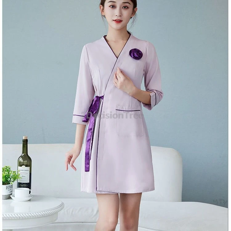 

2025 women's postpartum care beautician uniform chinese style regimen club etiquette reception improved hanfu spa uniform