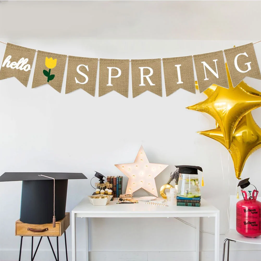 

Hello Spring Letters Bunting Banner Decorative Burlap Banner Party Supplies for Party Festival Celebration
