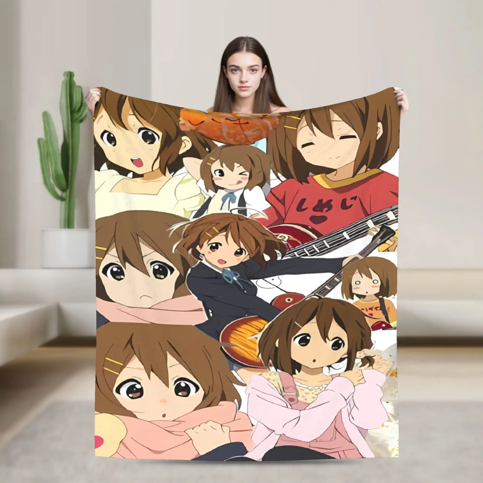 Yui Hirasawa Smile Anime Blankets Quality Soft K-On Throw Blanket Winter Girls Boys Couch Bed Novelty Bedspread