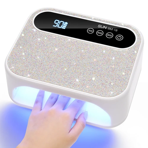Imagen 1 del producto Lámpara de uñas UV con diamantes de imitación brillantes con pantalla táctil LCD: 3 temporizadores, fuente de luz dual, sensor recargable y automático