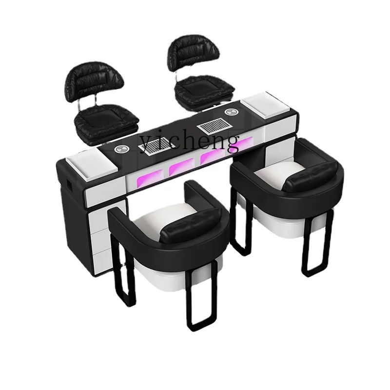 Zk with Heating Nail Table and Chair Set with Vacuum Cleaner Single Double Three-Person Table and Chair Set