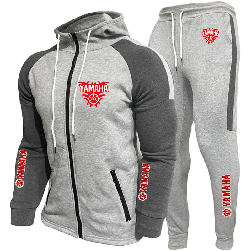 Conjunto de Treino Masculino YAMAHA: Jaqueta com Capuz Oversized de Secagem Rápida e Calça de Moletom para Fitness - Duas Peças
