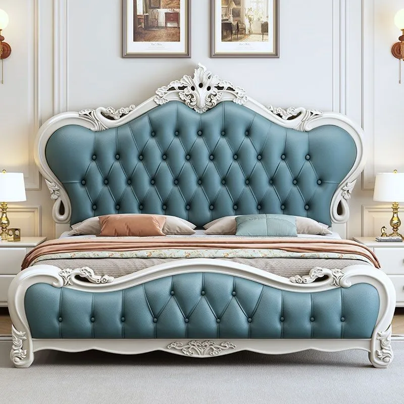 Purple gold sandalwood double leather soft bag master bedroom solid wood bed