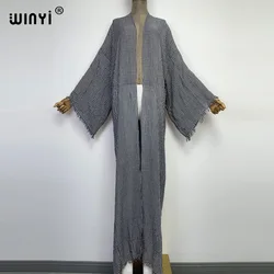 WINYI wysokiej jakości wygodne drukowanie w kratę sukienka boho Boho na wszystkie mecze seksowna perspektywa domu płaszcz przyjęcie świąteczne na co dzień Kimono