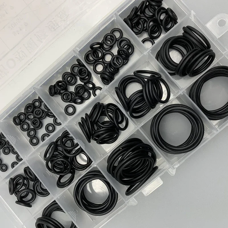 OD 6-30mm 225 Pcs Black NBR O Ring Kit CS 1.5mm Multi Size Rubber Seals abrasion heat and Oilproof Watertight Gasket Washer