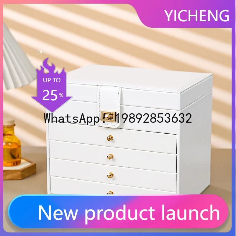 Hys five-layer lock jewelry box large capacity drawer-type jewelry storage box earrings necklace jewelry storage box