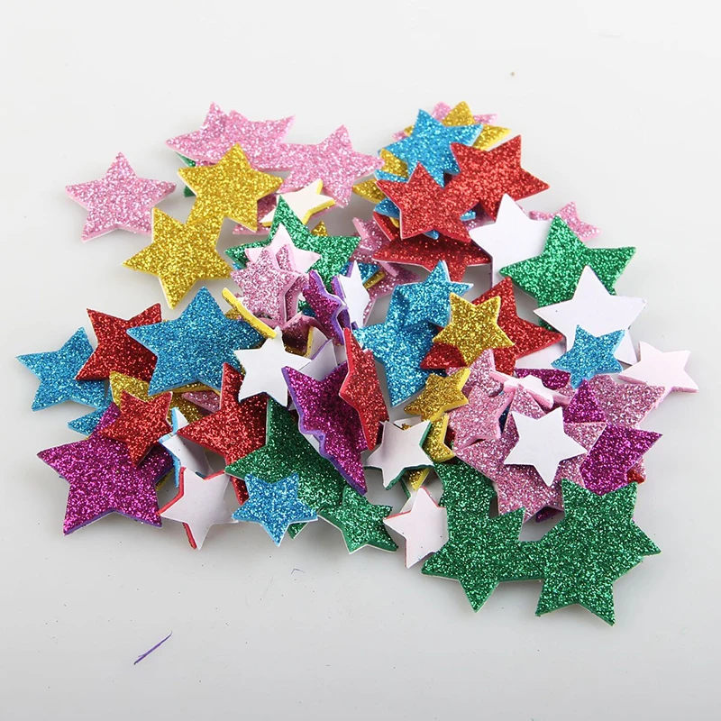 Self Adhesive Mini Geometry Shape EVA Foam Stickers Kids DIY Art Craft Glitter Stars Letter Preschool Stickers Assorted Color