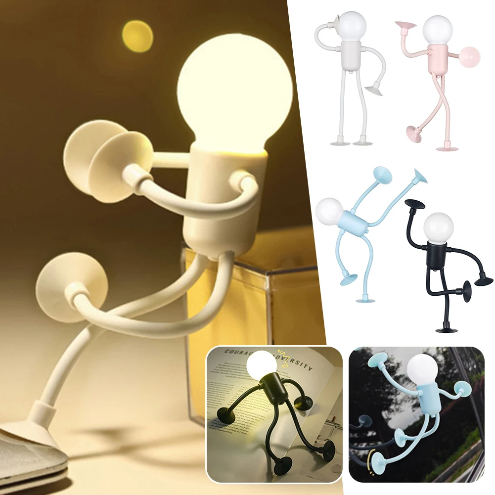 Creative Cartoon Mini Suction Cup Figurine Night Light Portable LED Lamp Funny Bedroom Decoration