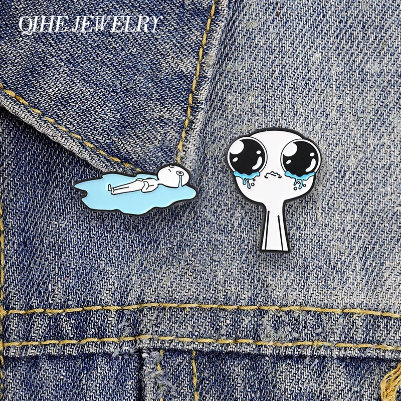 Emo Crying Tears Flork Meme Stick Figure Badge Cartoon Sad Emotion Stick Figure Enamel Pins Bag Lapel Brooch Badge Jewelry Gifts