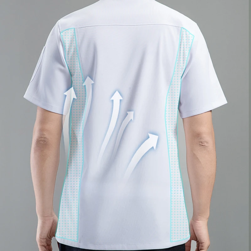 Oddychająca kurtka kucharska z krótkim rękawem dla mężczyzn i kobiet Szybkoschnąca siatka Barker Restauracja Kucharz Piekarnia Kelner Uniform