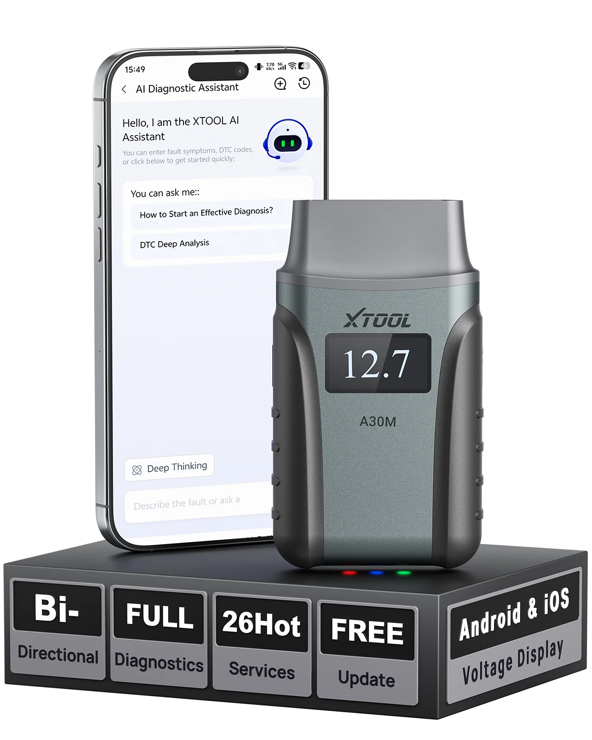 XTOOL Anyscan+ A30M Kit OBS2 Scanner Drahtloses bidirektionales Scan-Tool Codeleser für iOS Android Auto-Diagnosetool für alle Systeme mit 26+ Reset-Funktionen, 3000+ aktiven Tests, Live-Datenstrom,