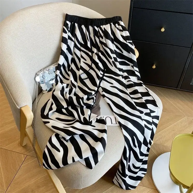

Women's Trousers 2025 New Summer Thin Zebra Print Wide Leg Pants Loose Casual Straight Trousers