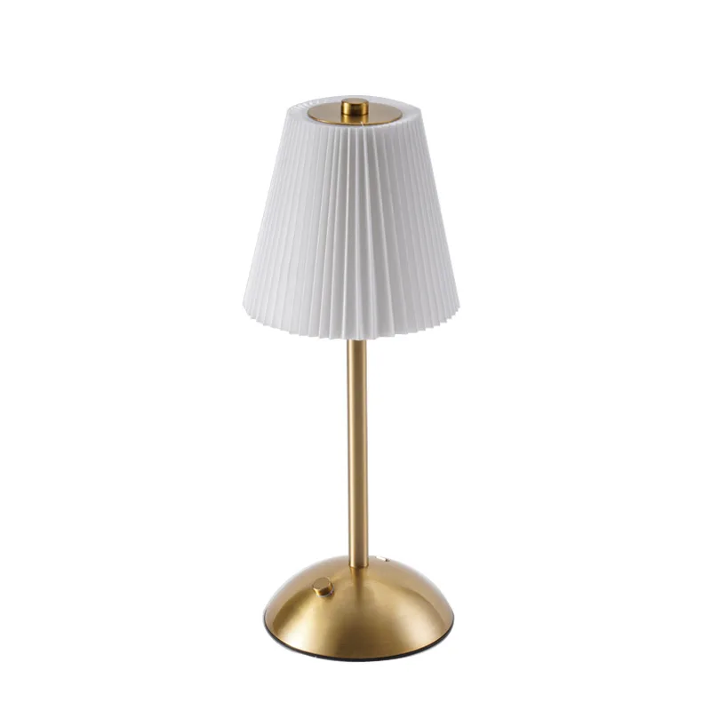 

Modern metal fabric pleated bedroom bedside night light charging touch atmosphere cafe hotel desk lamp