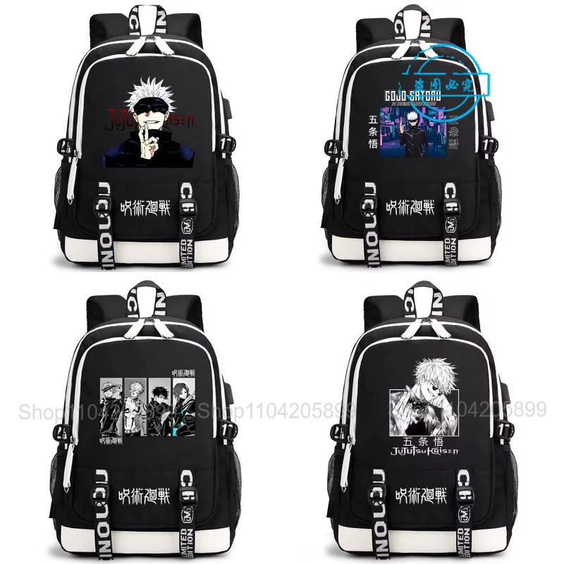 Jujutsu Kaisen Backpack Anime Satoru Gojo Itadori Yuji Mochil Student Schoolbag Large Capacity Usb Charging Port Travel Rucksack