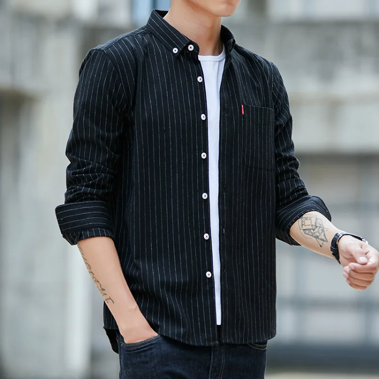 

Mens Slim Fit Casual irt Wear Resistant Dirtproof Stripe Thin Summer Work irt Ameika Sle Trendy Brand Outerwear