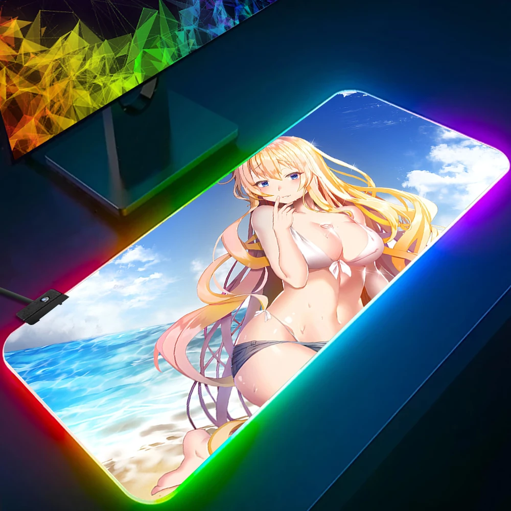 Hentai Anime Sexy Girls Big Boobs RGB Pc Gamer Keyboard Mouse Pad Mousepa LED Glowing Mouse Mats Rubber Gaming Computer Mausepad
