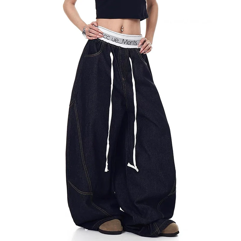 بنطلون جينز فضفاض Y2k أسود للرجال Harajuku 90s بنطلون جينز عتيق على الطراز الياباني 2000s بنطال جينز لصديقها ملابس كبيرة الحجم #2