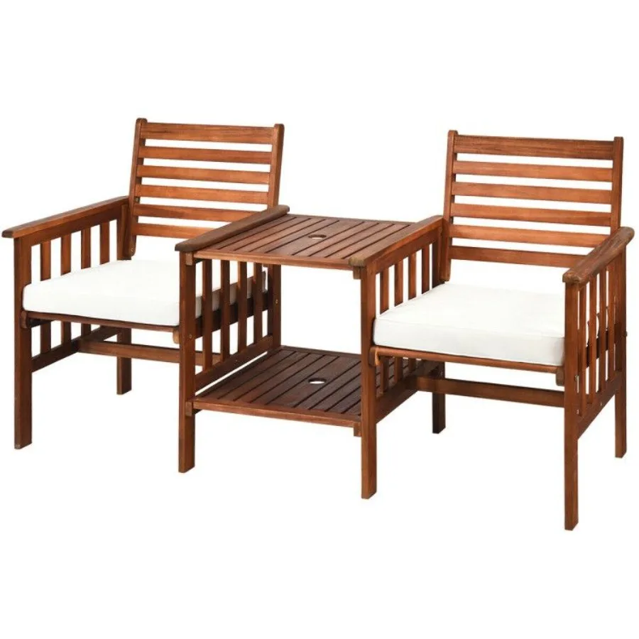 

3 Pieces Outdoor Patio Table Chairs Set Acacia Wood Loveseat