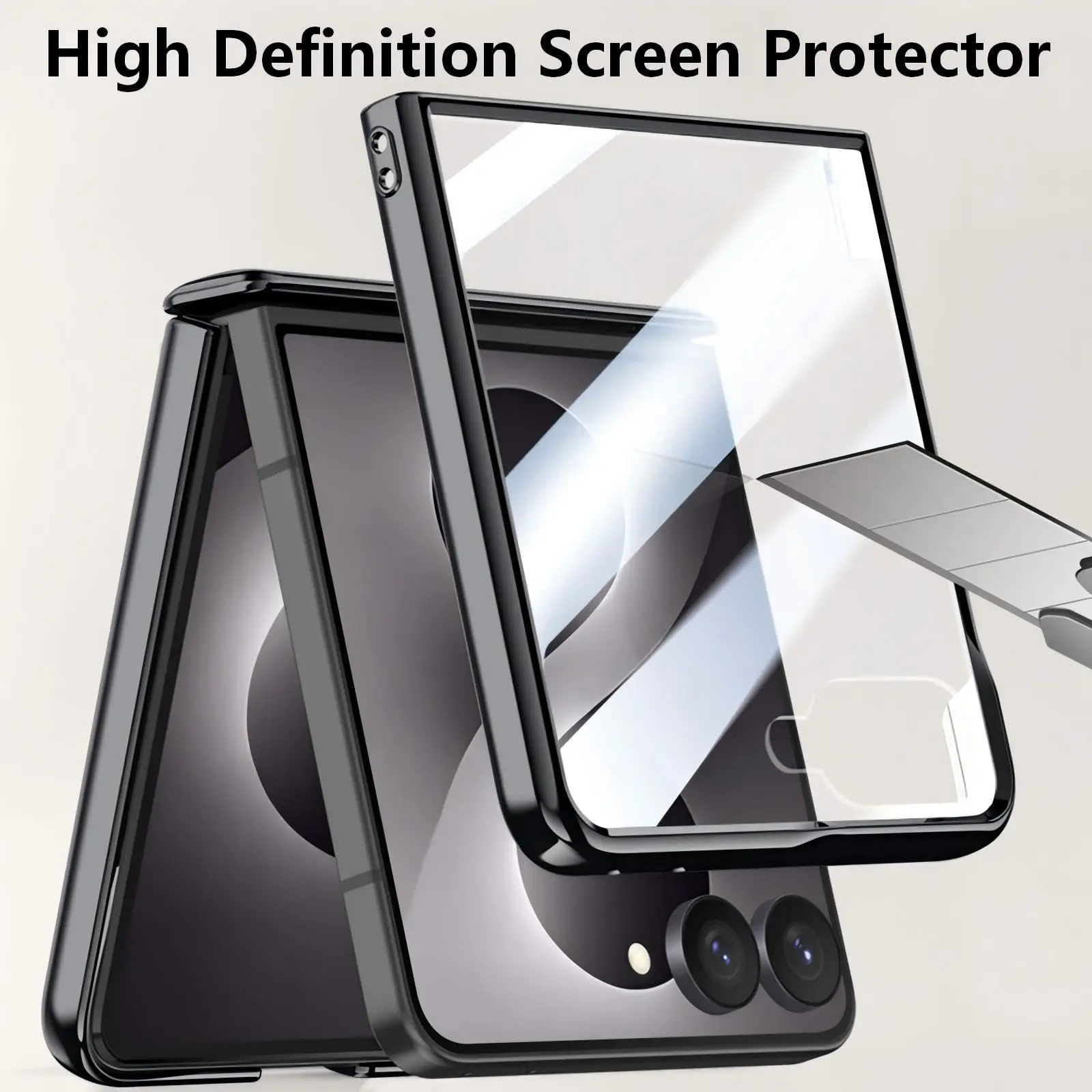 Electroplated Case for Samsung Galaxy Z Flip 8 Magnetic Ring Hinge Protection Shell Film Integrated Clear Back Ultra-Thin