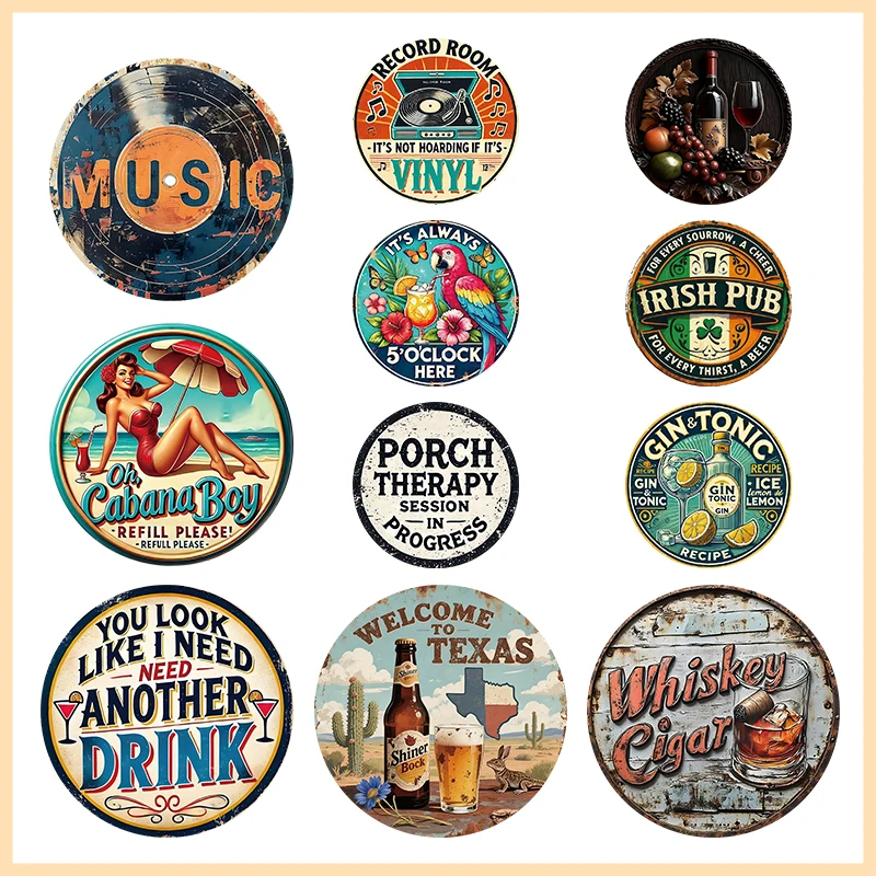 Vintage Round Metal Tin Sign Whiskey Cigar Irish Pub Wall Art Decor for Bar Man Cave Home Pub Retro Plaque Gift for Drinker