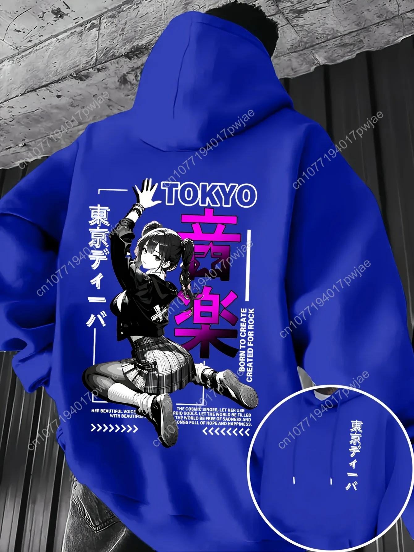 Moletom com capuz masculino do festival de música de Tóquio – Moletom pulôver gráfico de anime girl, moletom com capuz com cordão e estampa frontal nas costas para