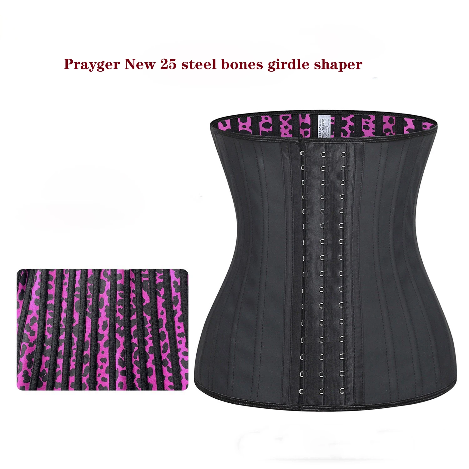 Prayger Women Abdominal 25 Steel Shapewear Pink Leopard Waist Cinchers Slimming Body Girdle Corset Sports Smooth Belt