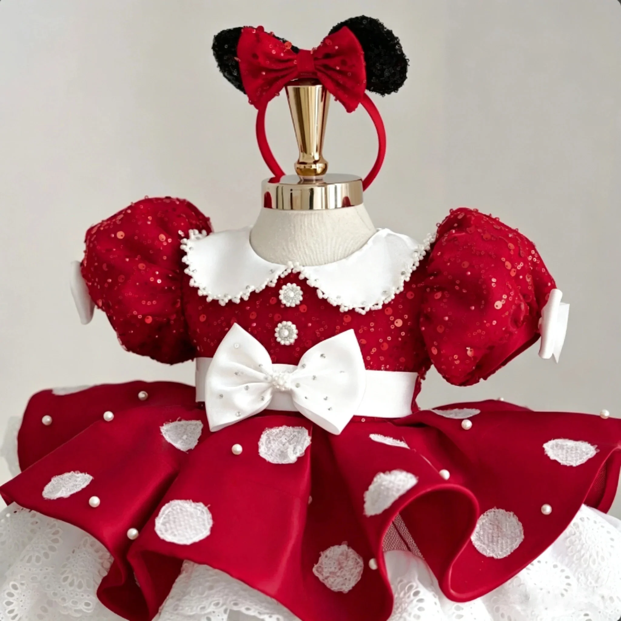 Red Sequins Flower Girl Dresses for Wedding Puff Sleeves with Bow Cute Kids Birthday Party First Communion Ball Gown Custom