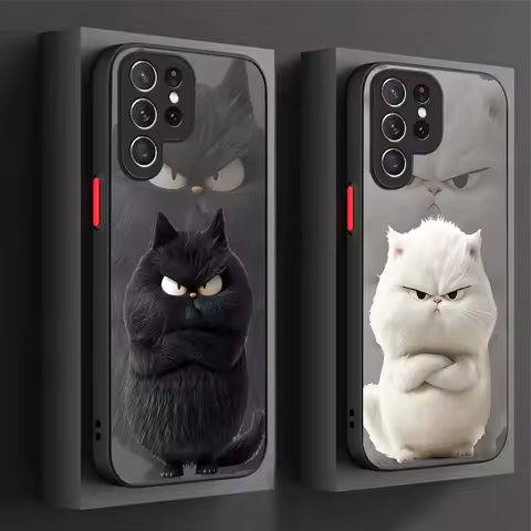 Lovely Black White Cat Matte Case For Samsung Galaxy S24 S23 S22 Ultra S21 S20 FE S10 Plus A15 A25 A35 A55 5G Note 20 10 Cover