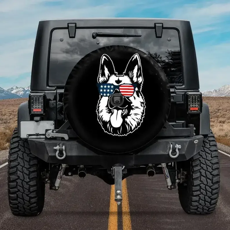 Spare Tire Cover, German Shepherd Tire Cover, Car accessories German Shepherd owner, Dog Spare Tire Cover, Camera hole, American