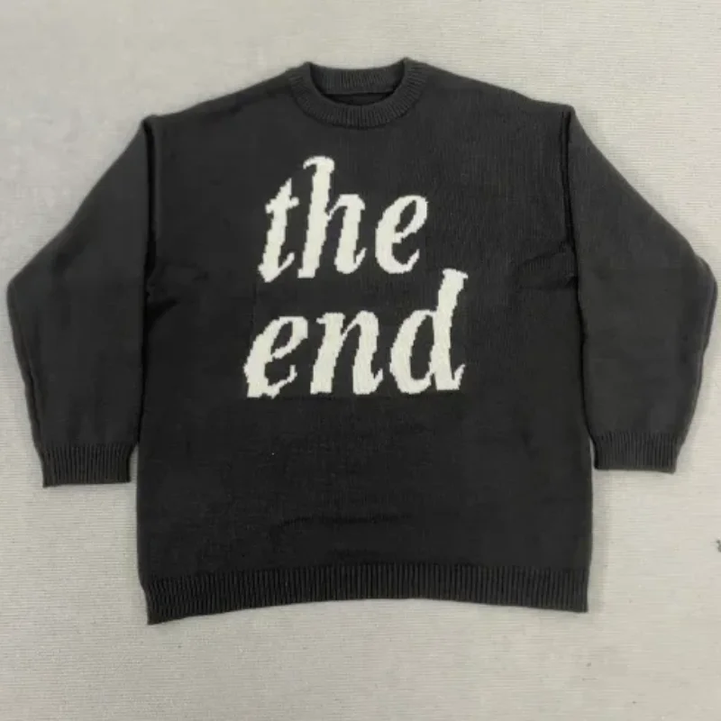 

Korean Winter High Street Fashionable Loose Casual Top Letter Jacquard Round Neck Pullover Knitted Sweater Men Women's Clothing