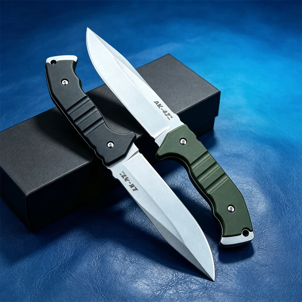AK-47 Fixed Blade Knife High Hardness 7Cr13Mov Steel Nylon Fiber Handle Outdoor Straight EDC Tool for Camping Hiking Wilderness