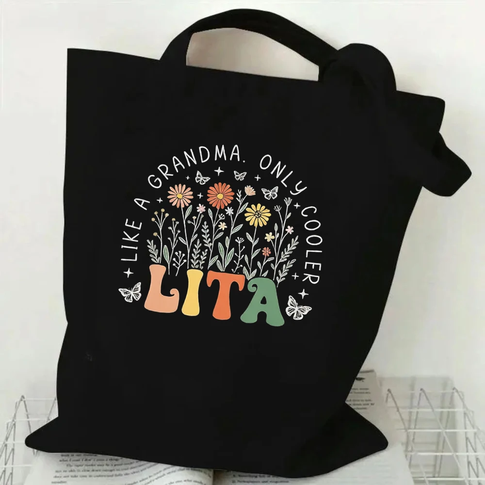 

LITA Like a Grandma Only Cooler Tote Bag, Colorful Floral & Butterfly Canvas Bag, Reusable Grocery Tote