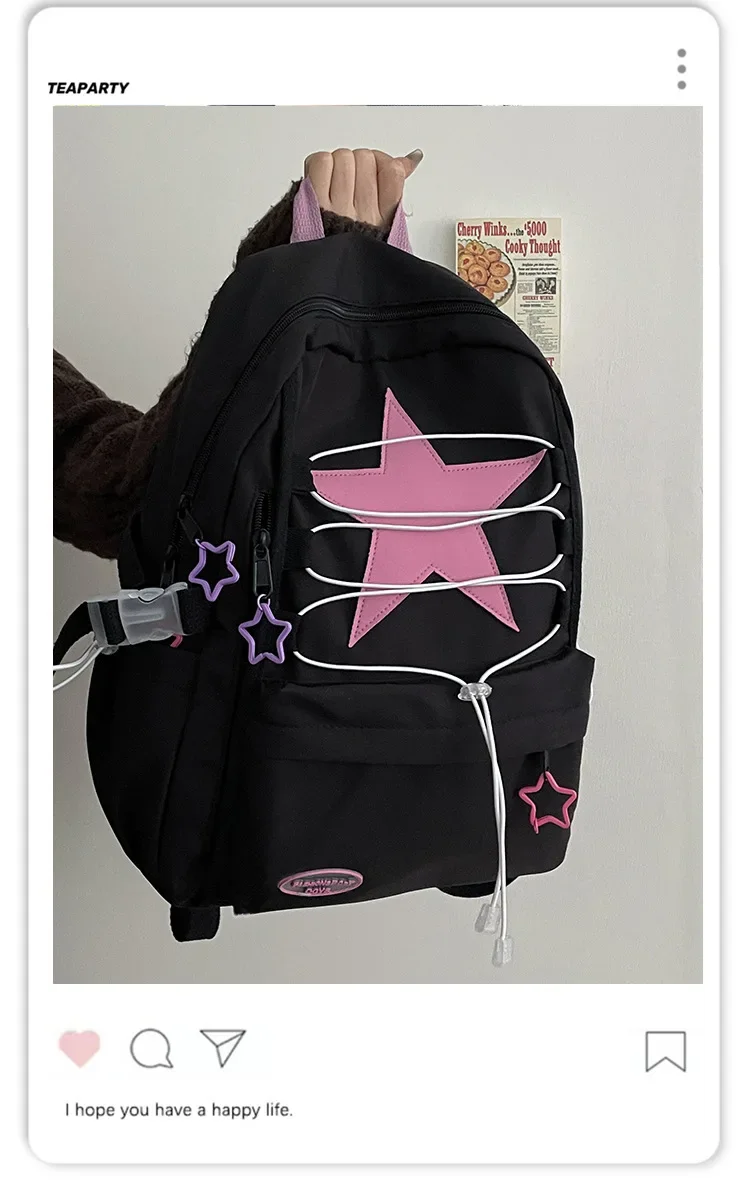 Y2K School Backpacks Teenager Girls Large Capacity Cute College Student Schoolbags Lightweight Women Casual Travel Shoulder Bags