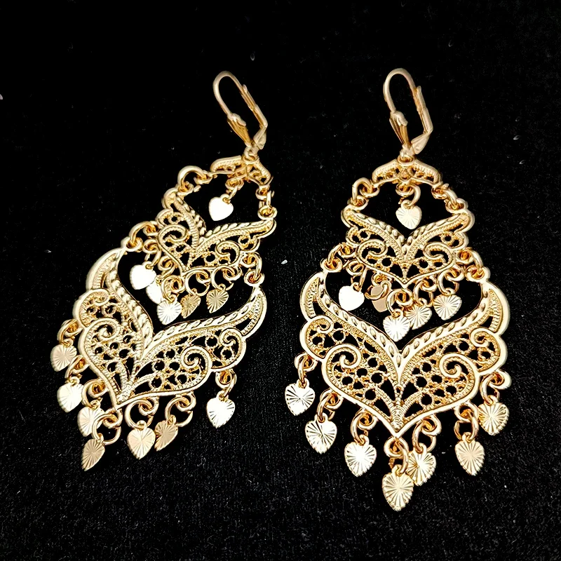 Turkish Rose Stone Moon Earrings New French Crochet Women\'s Earrings Arabian Designer Gold Color Jewelry Drop Earrings