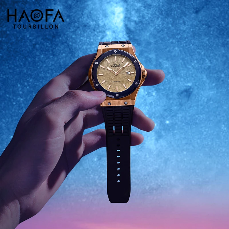 Haofa Automatic Mechanical Wristwatches Men Calendar Sapphire Self-wind Waterproof Mens Watch Casual automatische horloge 1911
