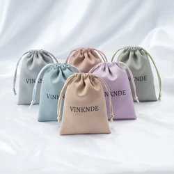 100pcs Personalized Logo Brand Drawstring Gift  Wedding Favor Candy Bags 7X9cm Jewelry Packaging Pouches Silk Satin Cosmetic Bag