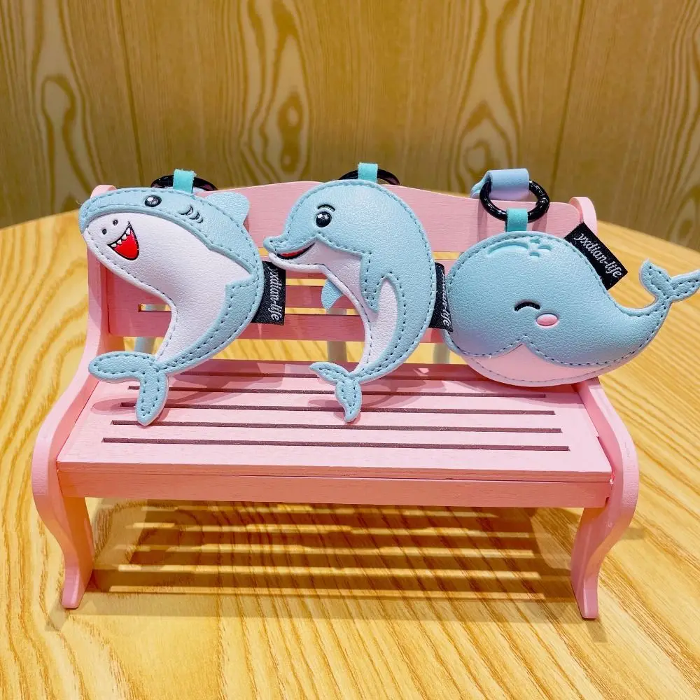Kawaii PU Leather Dolphin Keychain Shark Whale Dolphin Pendant Ocean Animal Bag Charms Car Keyring Students