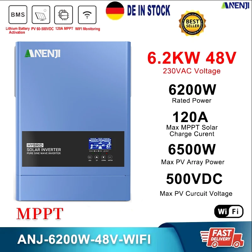 태양광 충전 컨트롤러 하이브리드 태양광 인버터, 순수 사인, 그리드 오프, PV, 500V, 120A, MPPT, 230V, 6.2KW, 48V