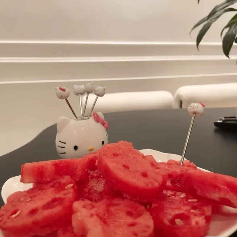 Cute Hello Kitty Fruit Fork Stainless Steel Mini Creative Fruit Picks Home Kitchen Bento Accessories Set Trendy Birthday Gift view 5