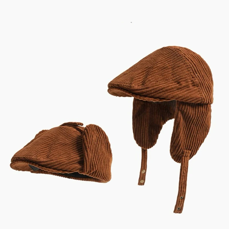

New Japanese Retro Corduroy Warm Forward Hats Men's Women's Winter Versatile Ear Protection Literary British Painter Cap Gorras