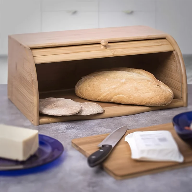 Bamboo Bread Box with Flip Top Lid - Reusable Square Kitchen Countertop  Container for Bread, Toast, Fruit - Roll Top Bread Hold