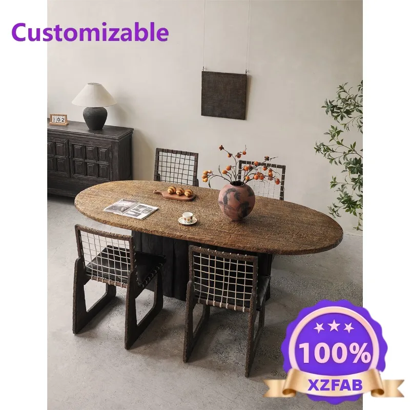 Factory Direct 2026 Household solid wood oval dining table, medieval homestay restaurant, eating table