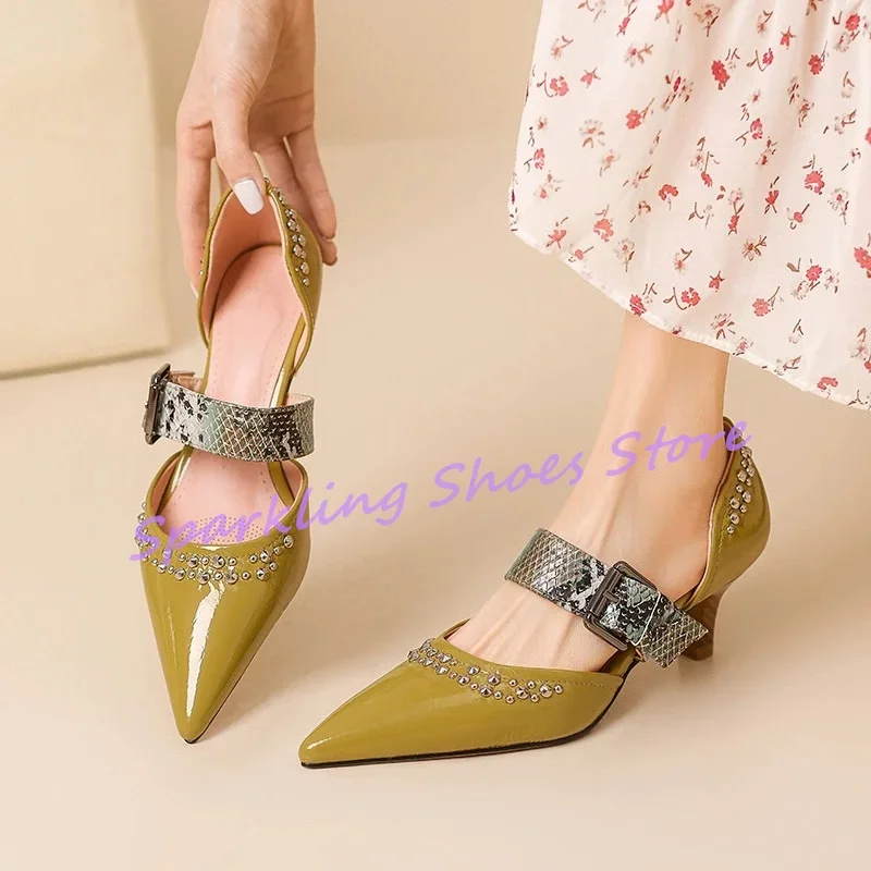 

Fashion Pointed Toe 3cm Heel Women Mary Janes Shoes Summer Breathable Rivet One-strap High Heel Sandals Ladies Casual Shoes