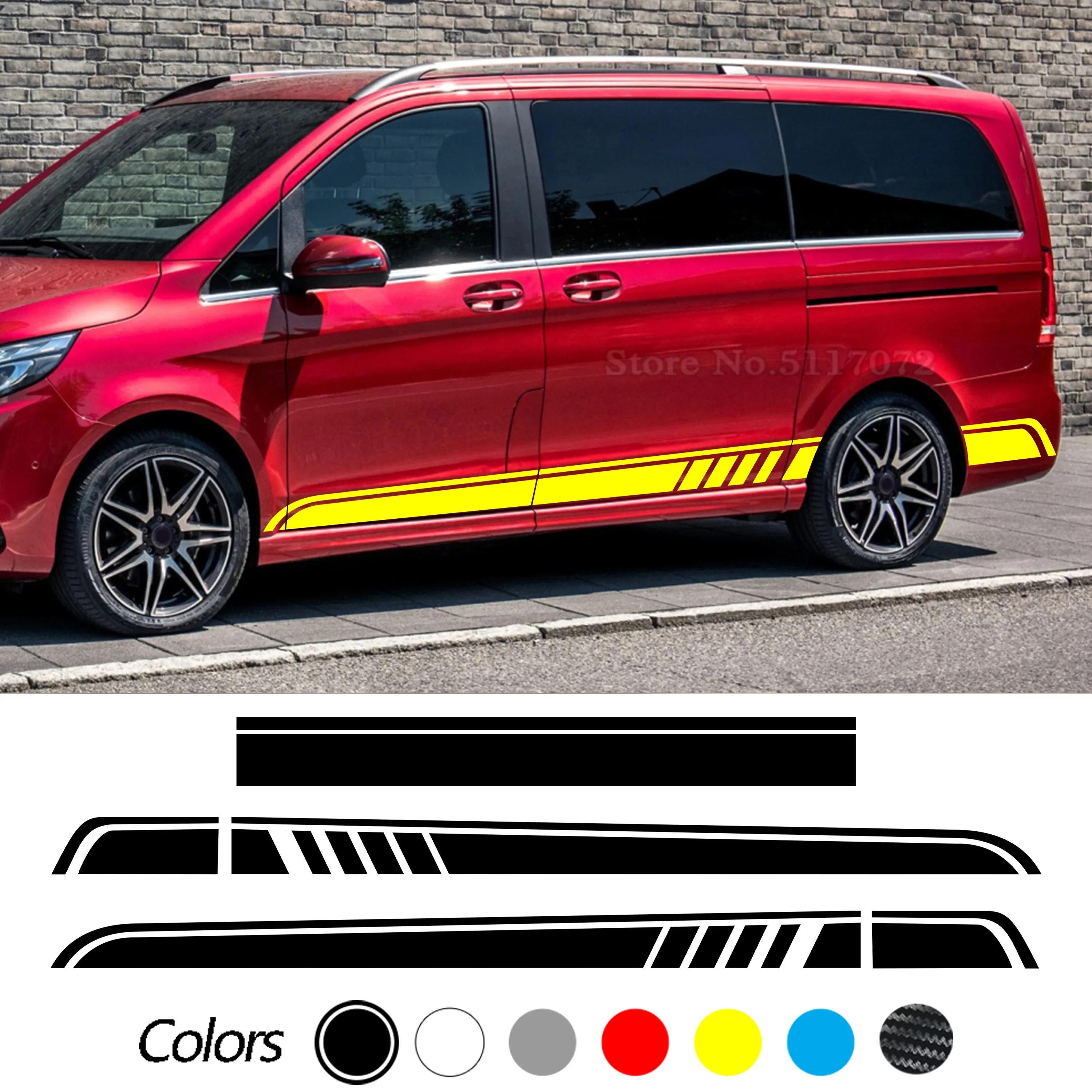 

3Pcs Car Hood Decal Both Side Stripes Skirt Sticker For Mercedes Benz V Class W447 Vito Viano 2014-Present AMG Vinyl Accessories