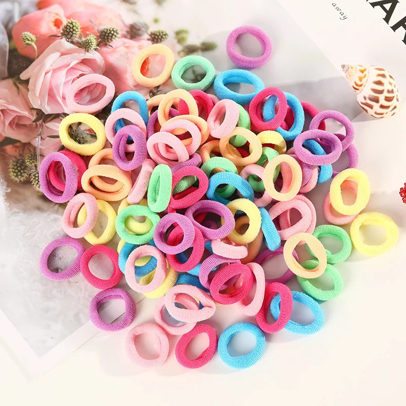 Small Rubber Band High Elasticity Does Not Hurt The Hair Multi Color System 2 Cm Diameter 100pcs