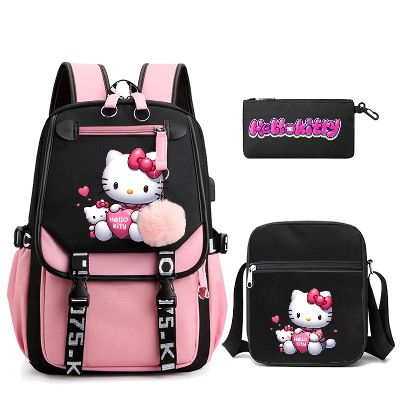 3Pcs/set Hello Kitty Backpack Women Rucksack for Student Girl Boy Back To School Bookbag Teenager Child Shoulder Bag Lunch Bags