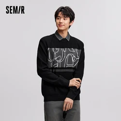 Semir Sweater Men Contrasting Color Fake Two-Pieces Sweater 2024 Winter Fashion Fitted Texture Sense Jacquard Knitted Sweater