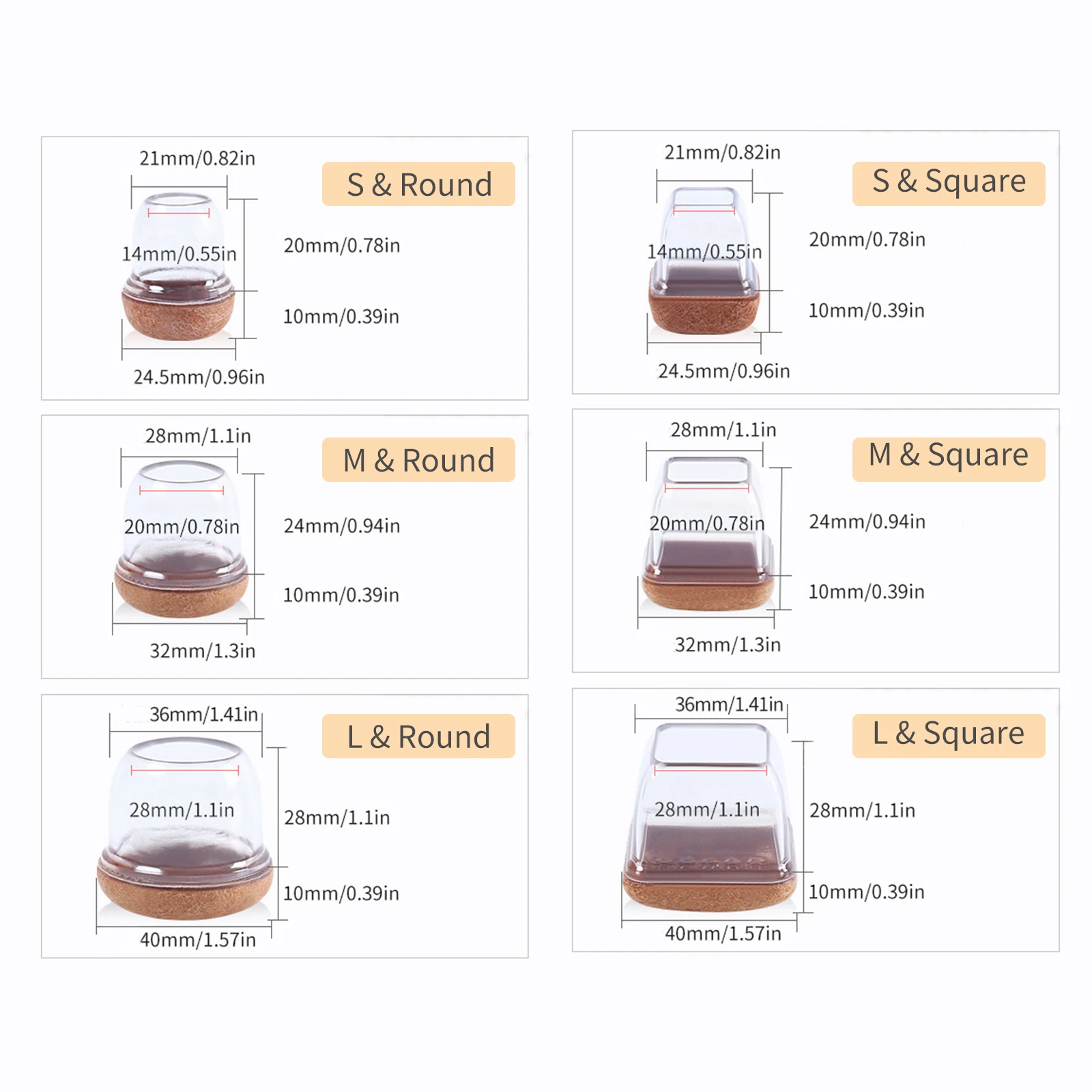 Tappetino per gambe per sedia da tavolo in Silicone da 24 pezzi con feltro antiscivolo piedini in gomma per scrivania protezione per Pad protezione inferiore protezione per pavimento in legno