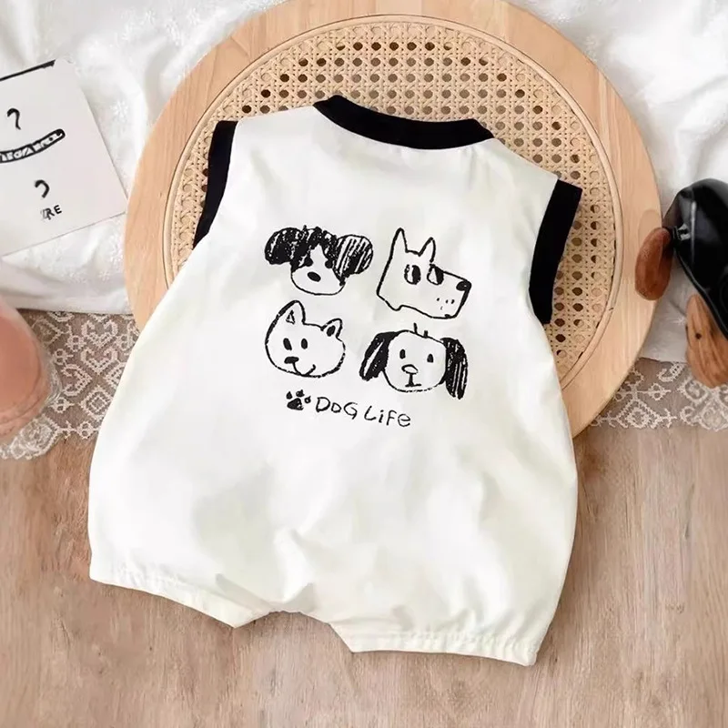 Summer Newborn Sleeveless Vest Romper, Thin Cartoon Boneless Class A Baby Bodysuit, Infant Climbing Outfit